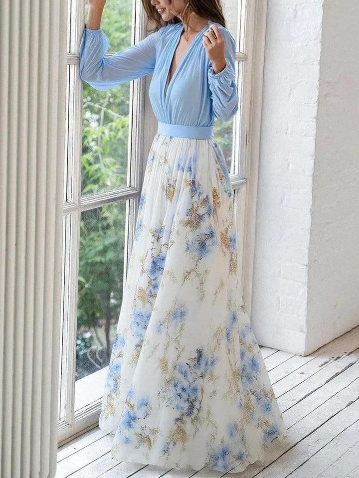 Madeleine | Robe Maxi à Imprimé Floral Éblouissant avec Décolleté en V