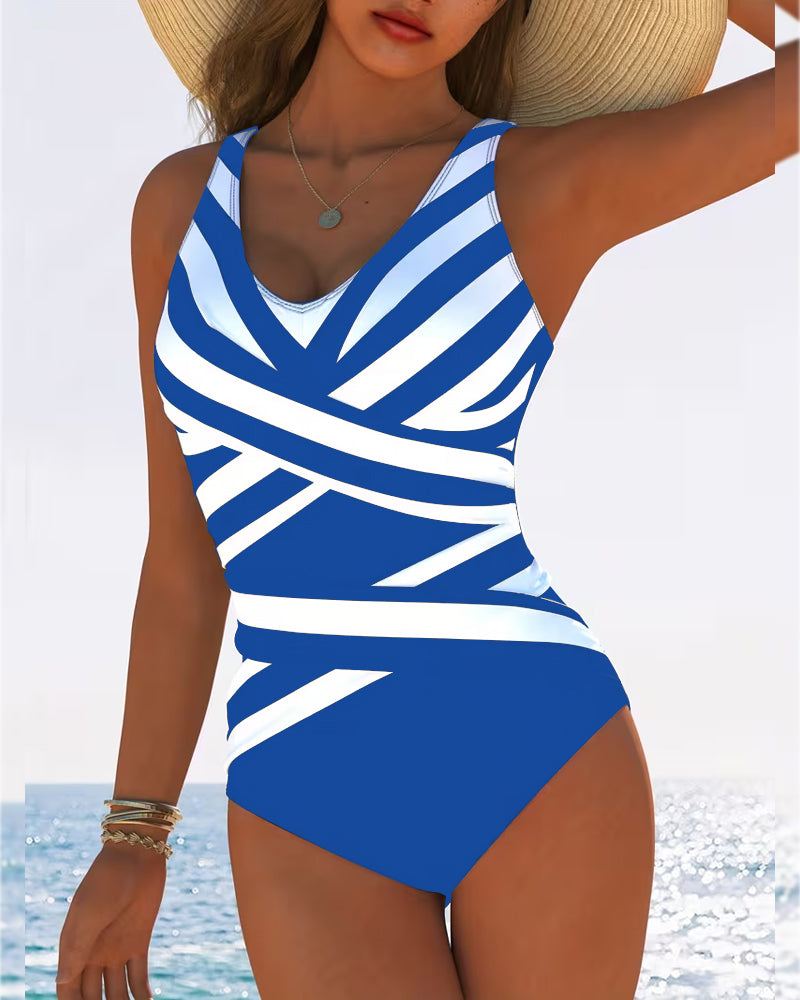 Catherine | Maillot de Bain Une Pièce à Rayures Croisées