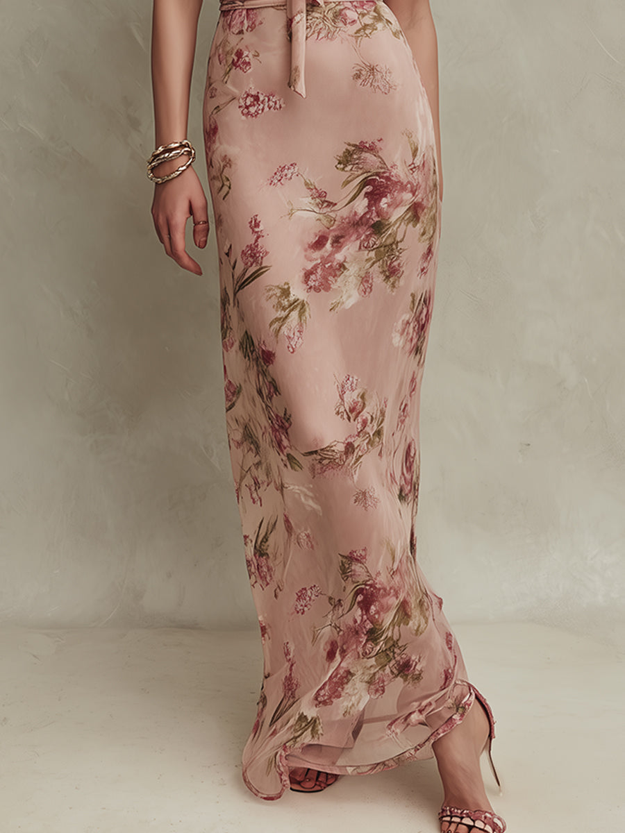 Lia | Robe Maxi Chiffon Florale Élégante