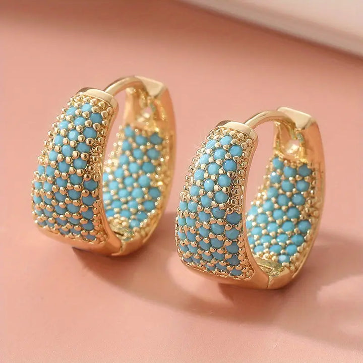 Boucles d'oreilles créoles en perles turquoise ton or | Or