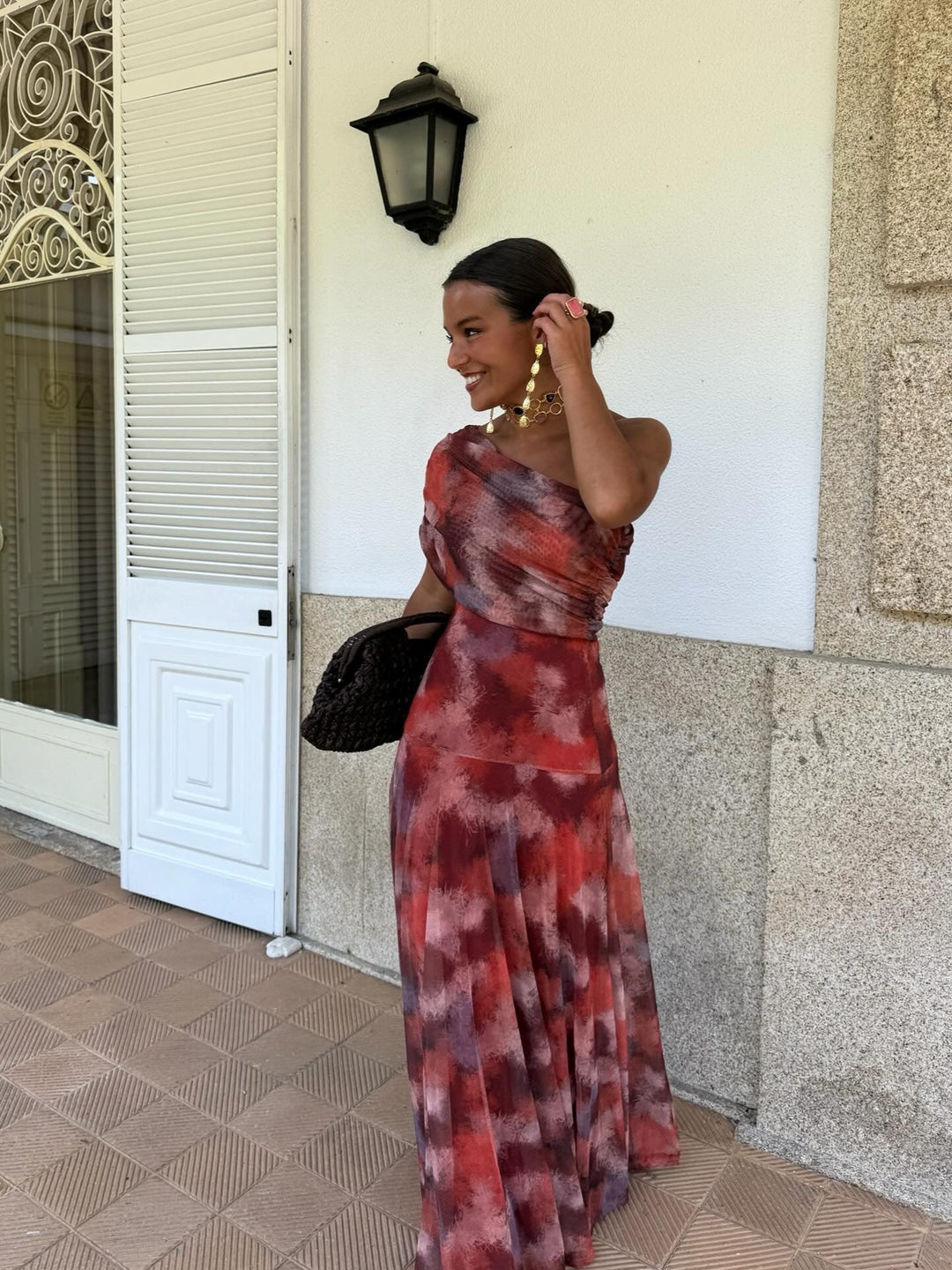 Coralie | Robe Maxi Asymétrique à Imprimé Aquarelle