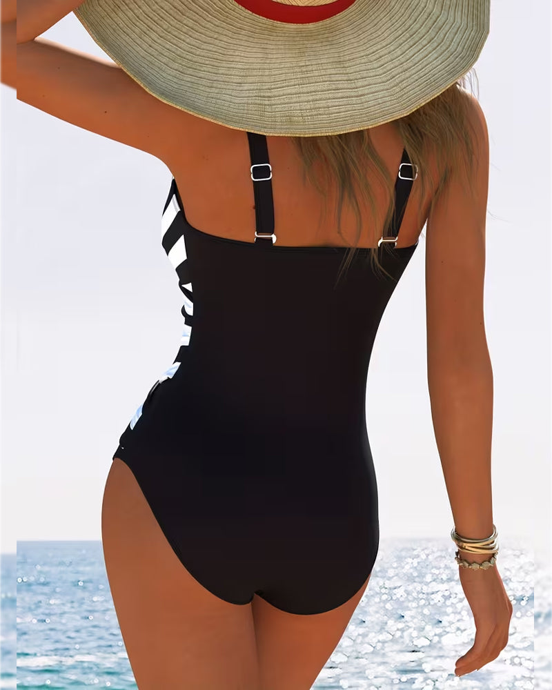 Catherine | Maillot de Bain Une Pièce à Rayures Croisées