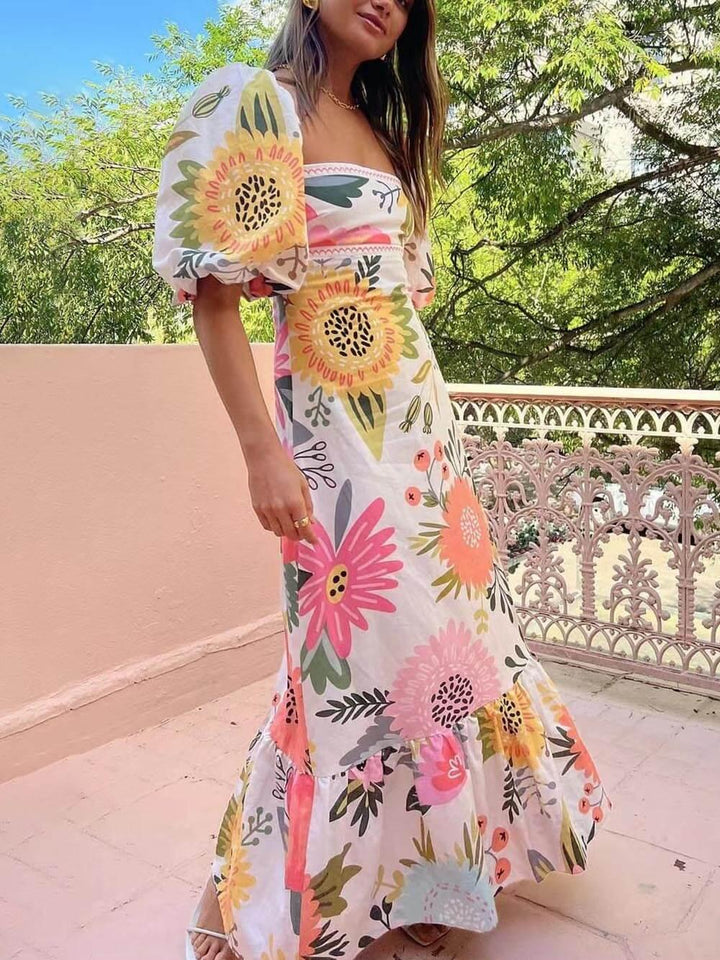Ivy | Robe Maxi à Imprimé Floral à Encolure Carrée