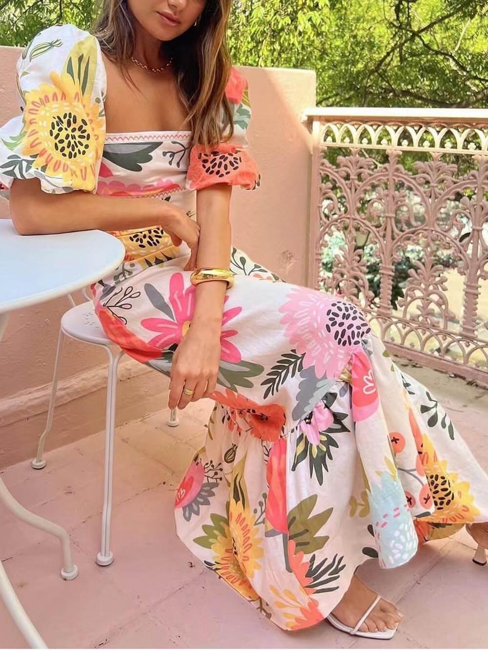 Ivy | Robe Maxi à Imprimé Floral à Encolure Carrée