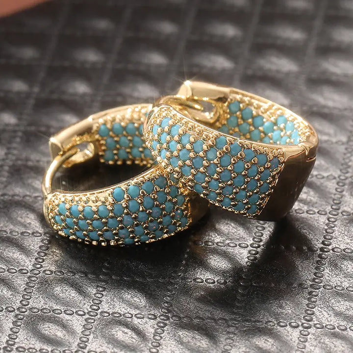Boucles d'oreilles créoles en perles turquoise ton or | Or