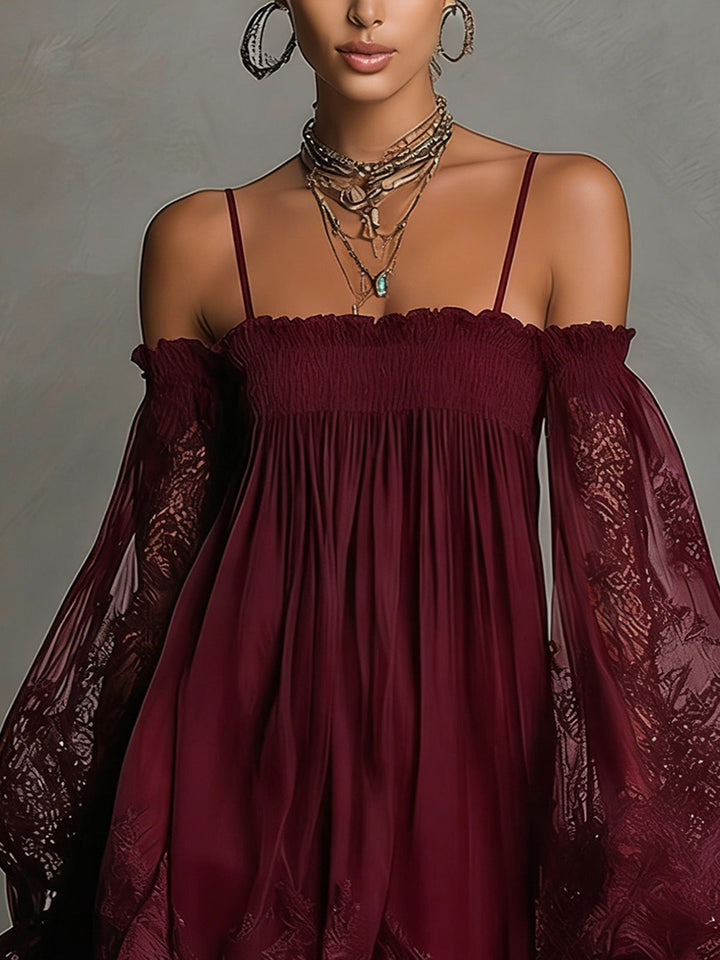 Noemi | Robe mini en chiffon bleu marine avec décolleté off-shoulder