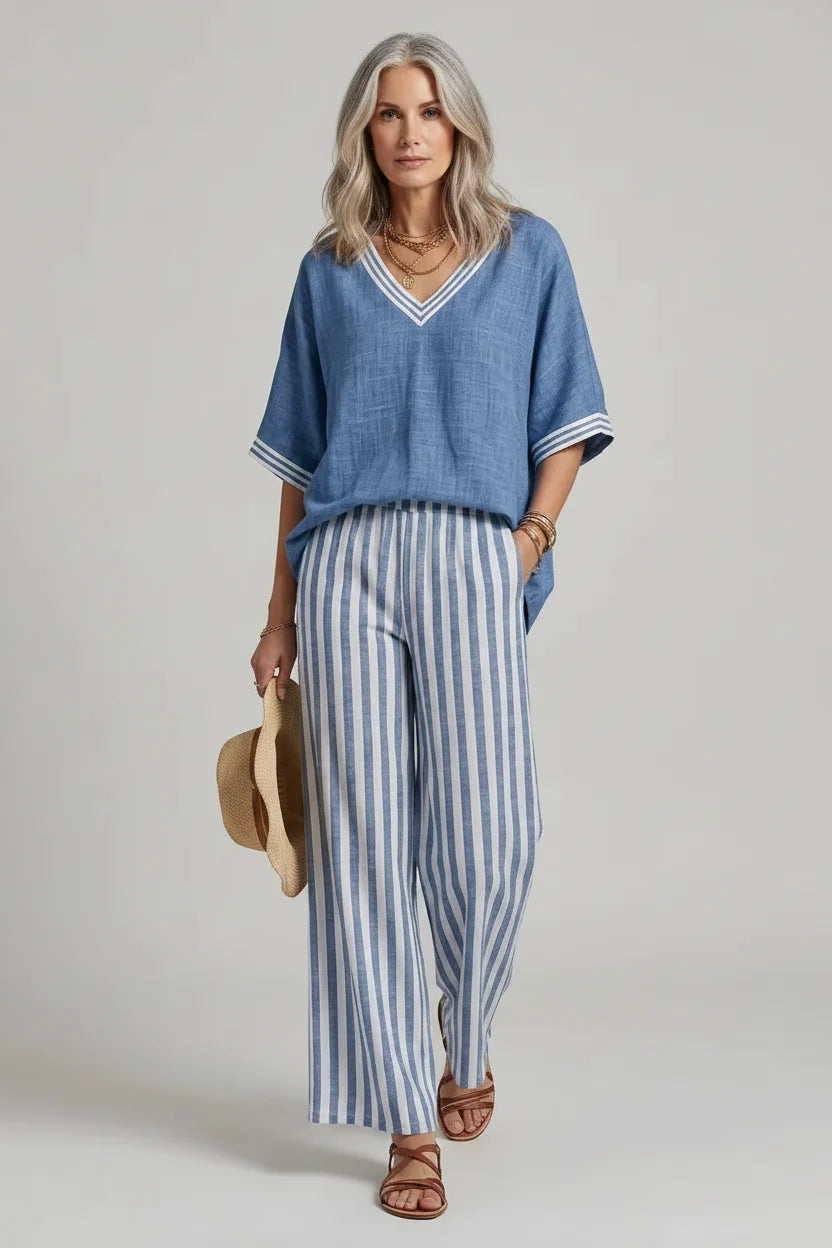 Ensemble de Pantalons Rayés Élégance Décontractée