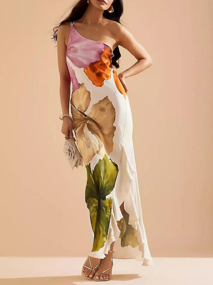 Kira | Robe Maxi Élegante à Imprimé Floral à Épaule Unique