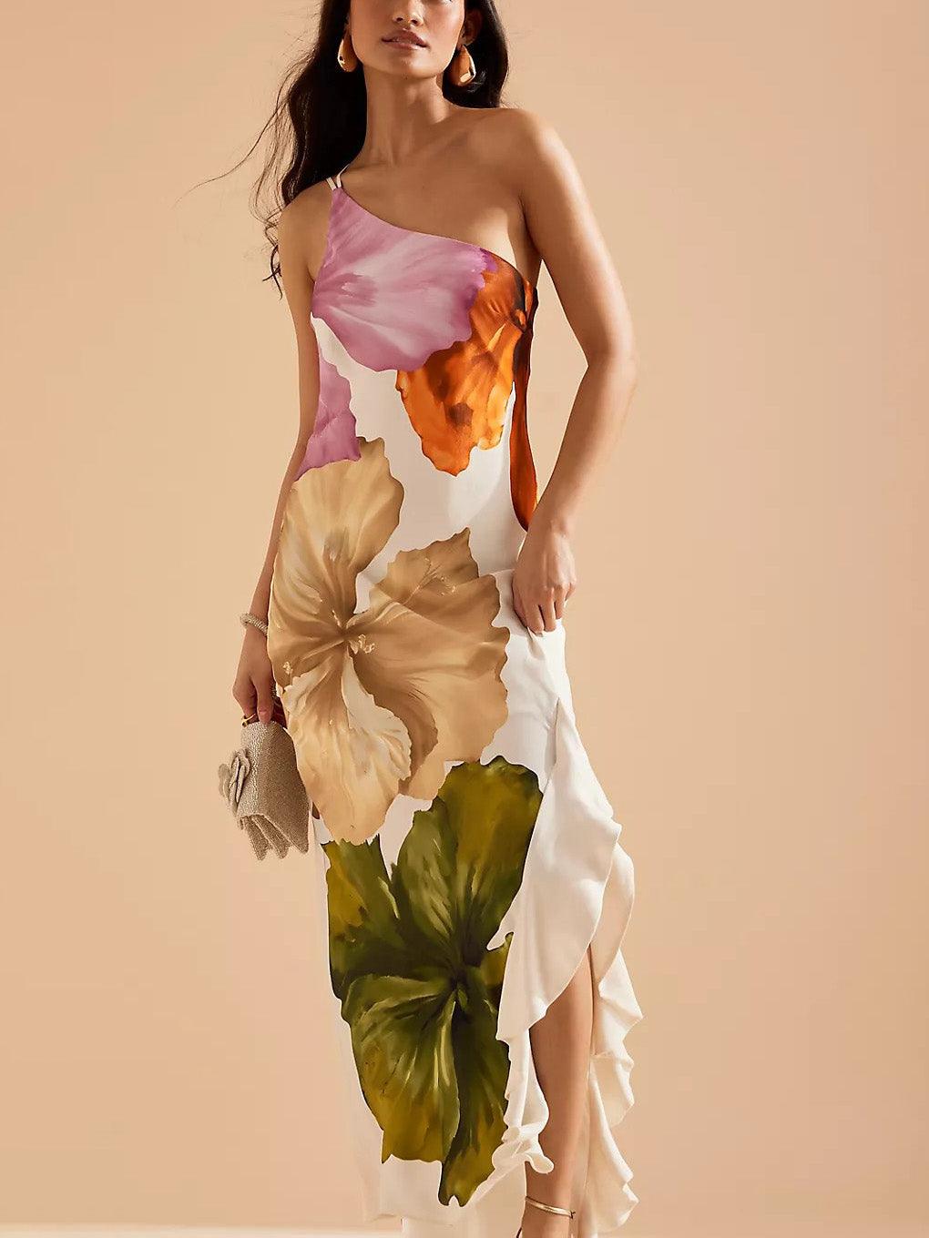 Kira | Robe Maxi Élegante à Imprimé Floral à Épaule Unique