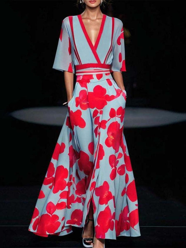 Lea | Robe Maxi Élégante Glamour de Mi-Manche au Bord de Mer