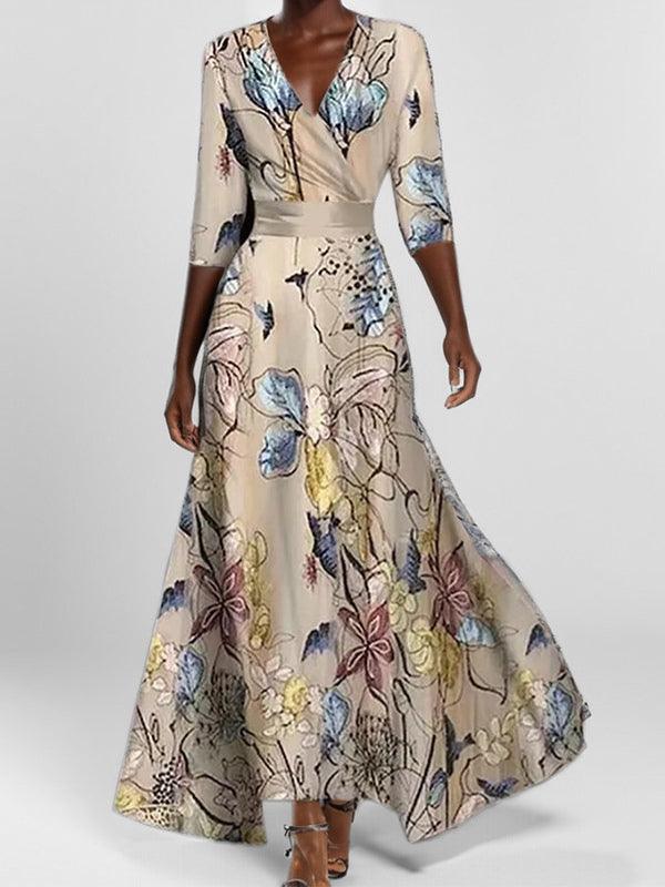 Lea | Robe Maxi Élégante Glamour de Mi-Manche au Bord de Mer