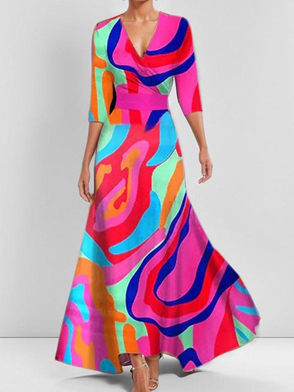 Lea | Robe Maxi Élégante Glamour de Mi-Manche au Bord de Mer