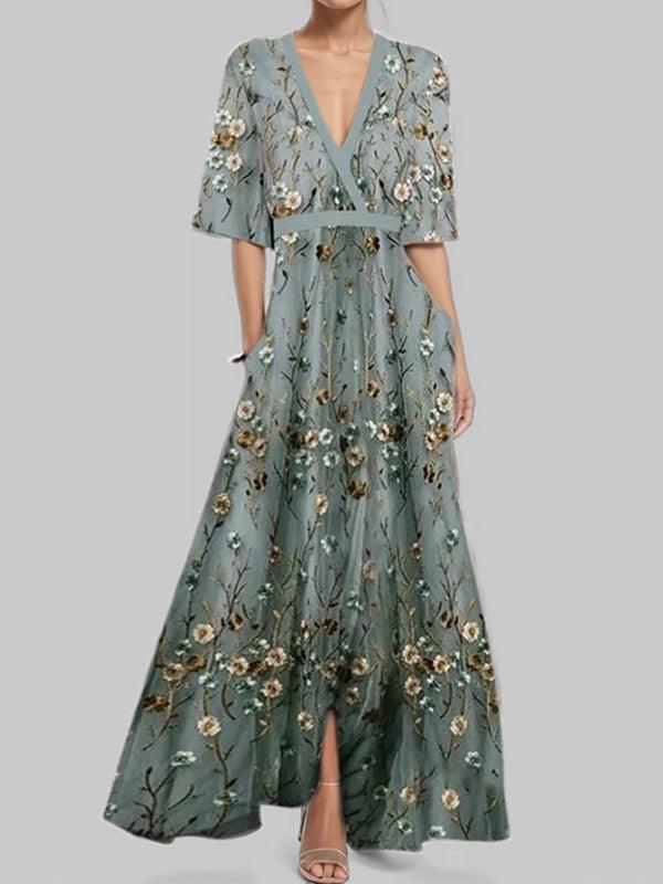 Lea | Robe Maxi Élégante Glamour de Mi-Manche au Bord de Mer
