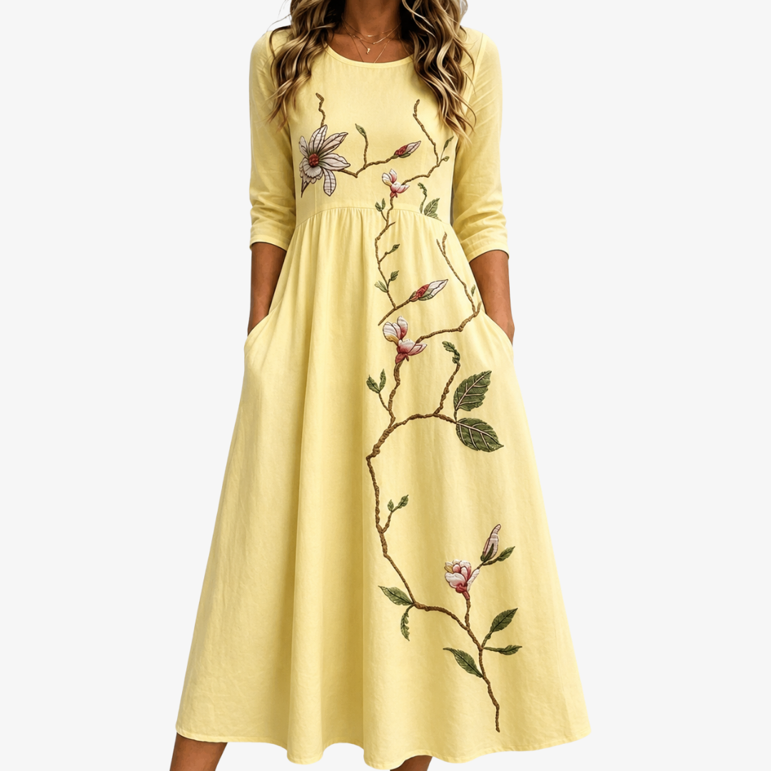 Robe Midi Poche Golden Blossom