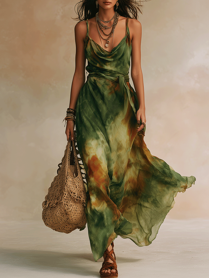 ELIRA | Robe Maxi Abstraite Verte