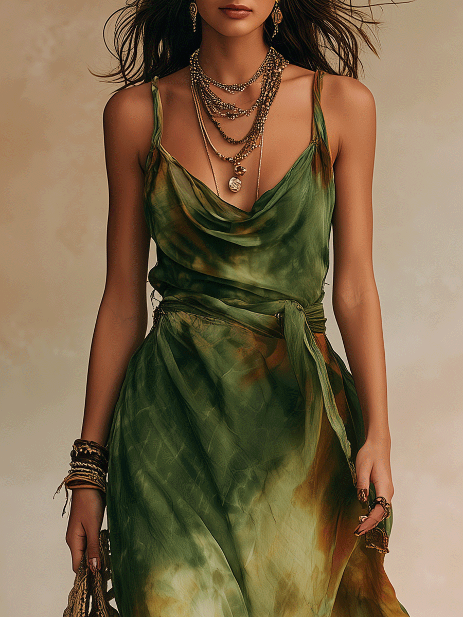 ELIRA | Robe Maxi Abstraite Verte