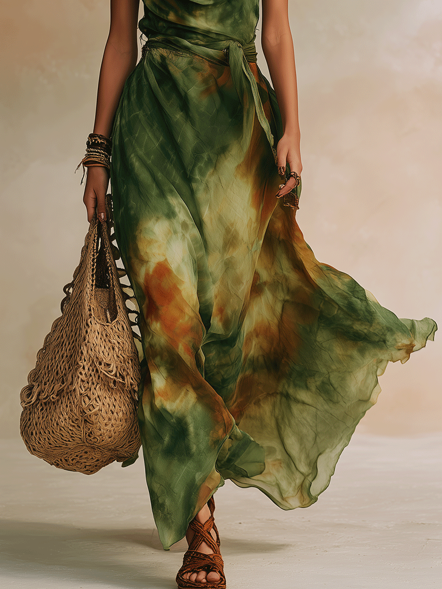 ELIRA | Robe Maxi Abstraite Verte
