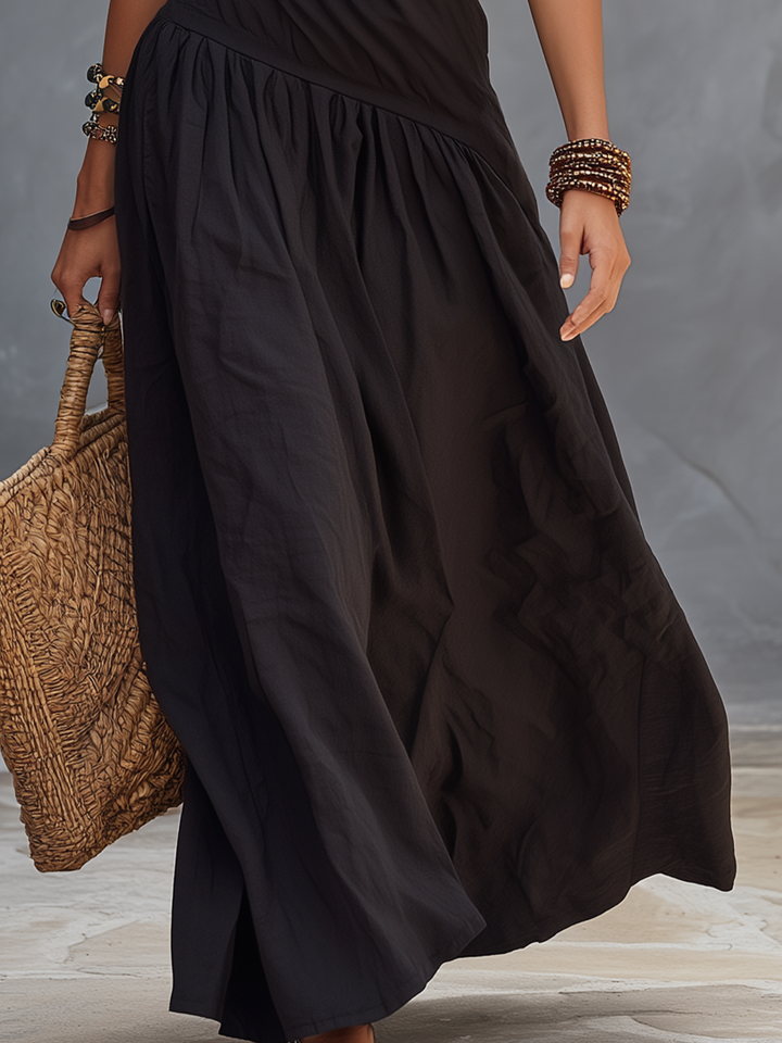 SELENA | Robe Maxi Épaule Unique Noir