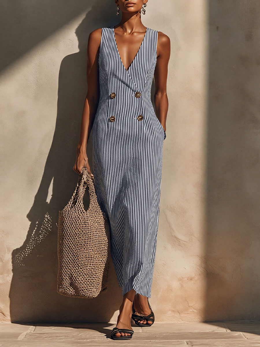 Robe Maxi Rayée Bleu-Blanc