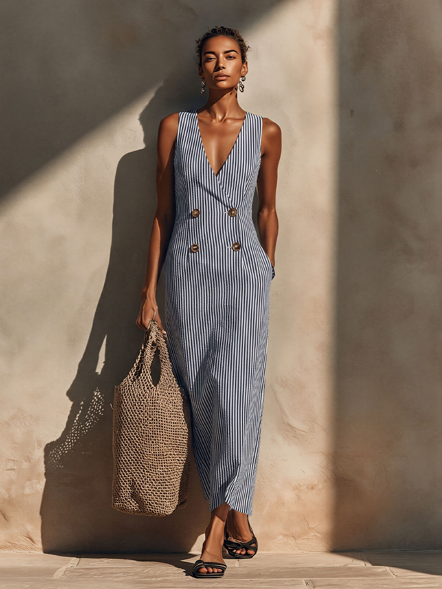 Robe Maxi Rayée Bleu-Blanc