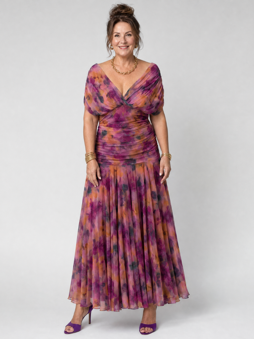 Calen | Robe Midi Décontractée à Epaule Dégagée