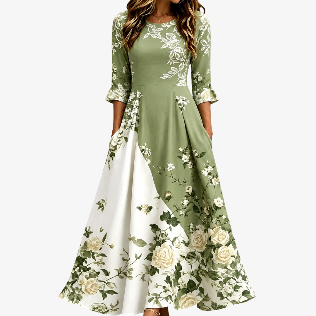 Robe Maxi Poches Rose de Jardin Sauge