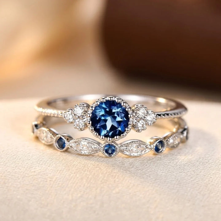 Bague Halo en Saphir Argent