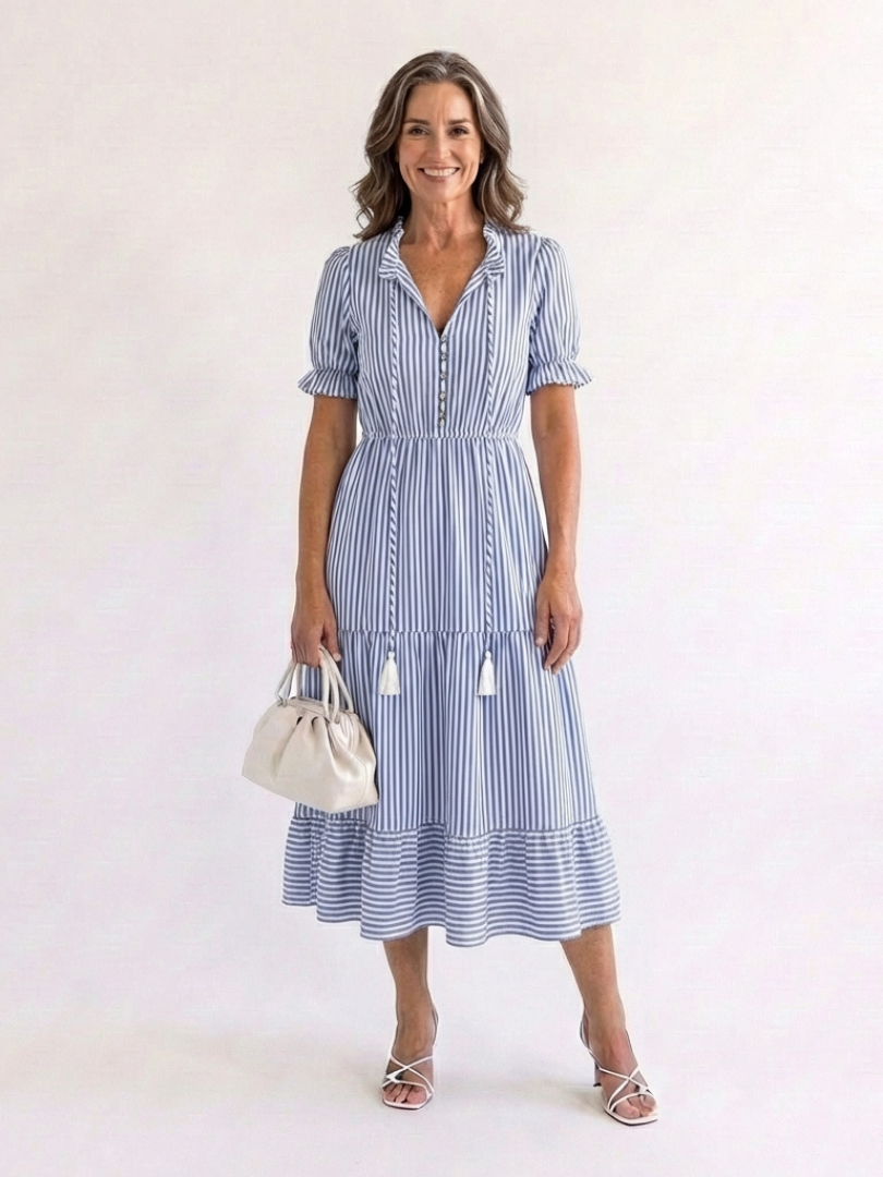 Dakota | Robe midi à manches courtes à rayures