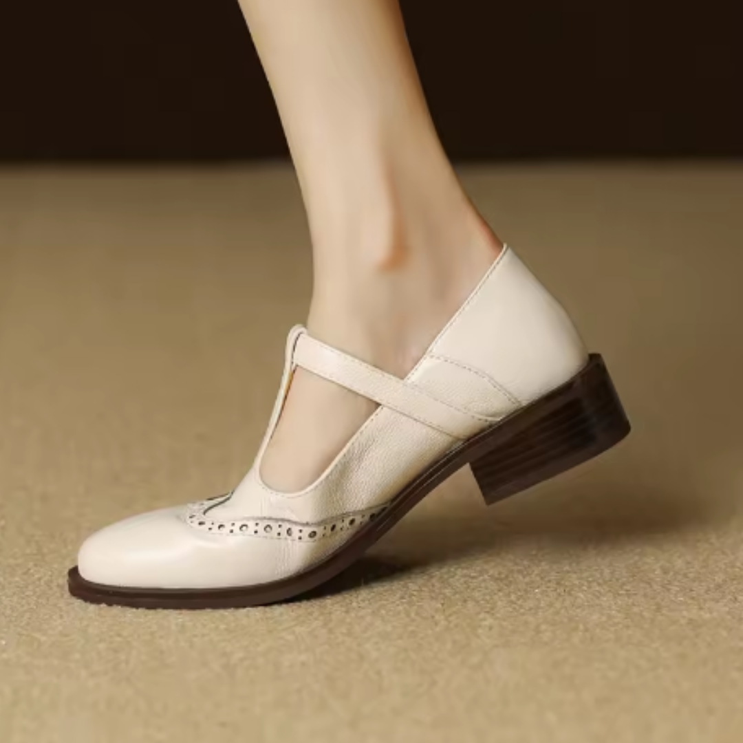 Chaussures Mary Jane en Cuir Véritable T-Bar Confort Vintage