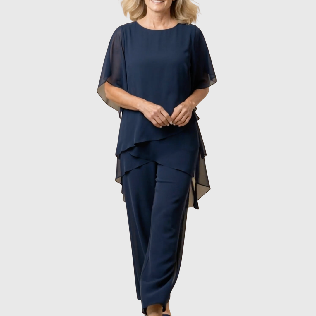 Linda | Costume avec pantalon palazzo drapé