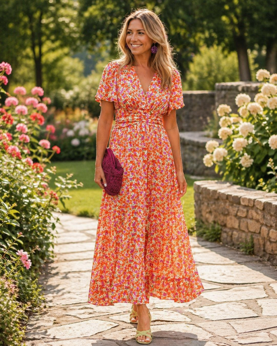Rosalie | Robe Longue Fleurie à Taille Drapée