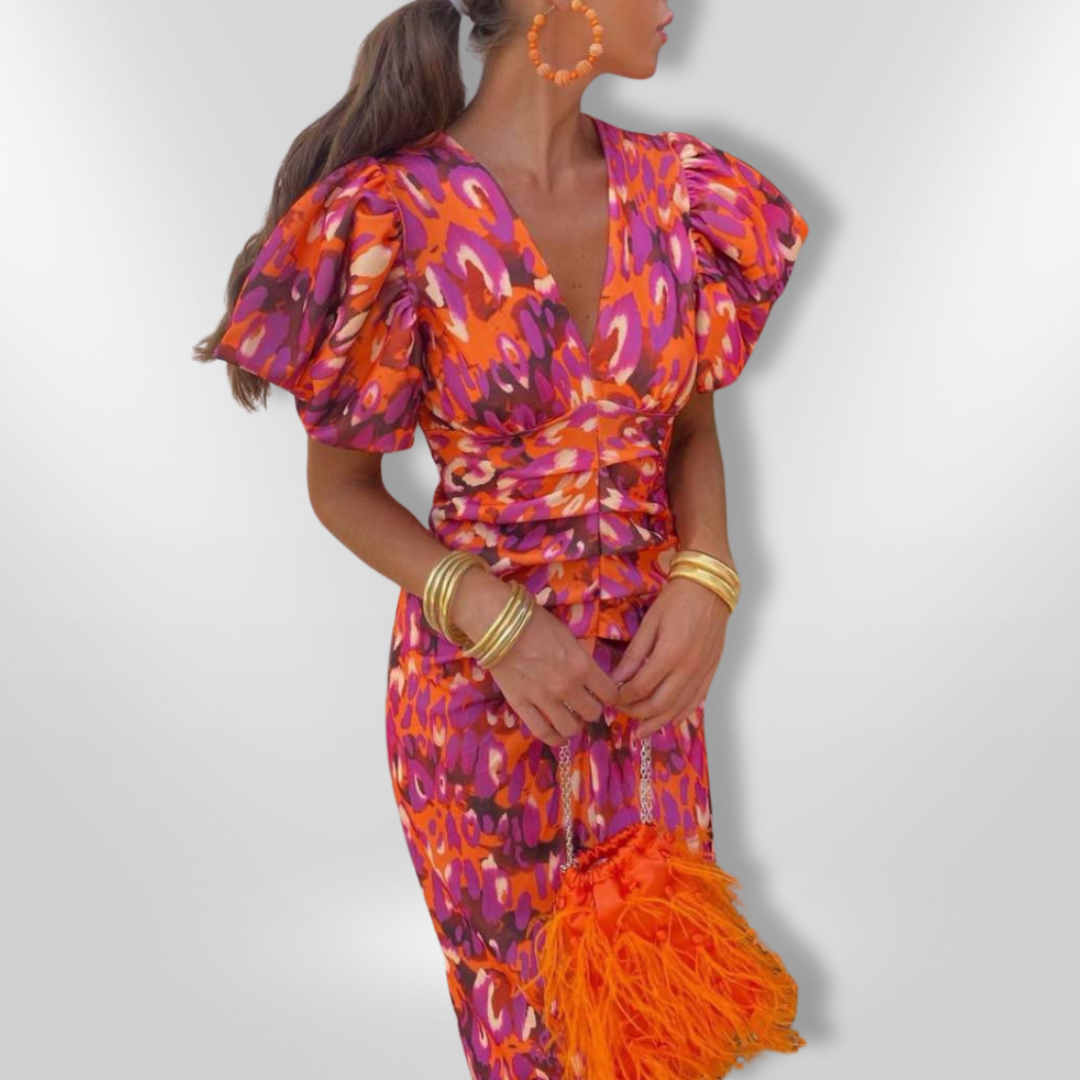 Oranit™ | Robe Colorée à Manches Plissées