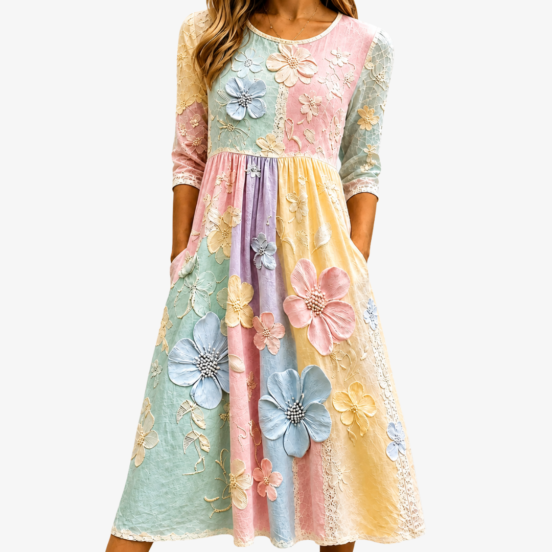 Robe Midi à Poches Pastel Bloom Garden