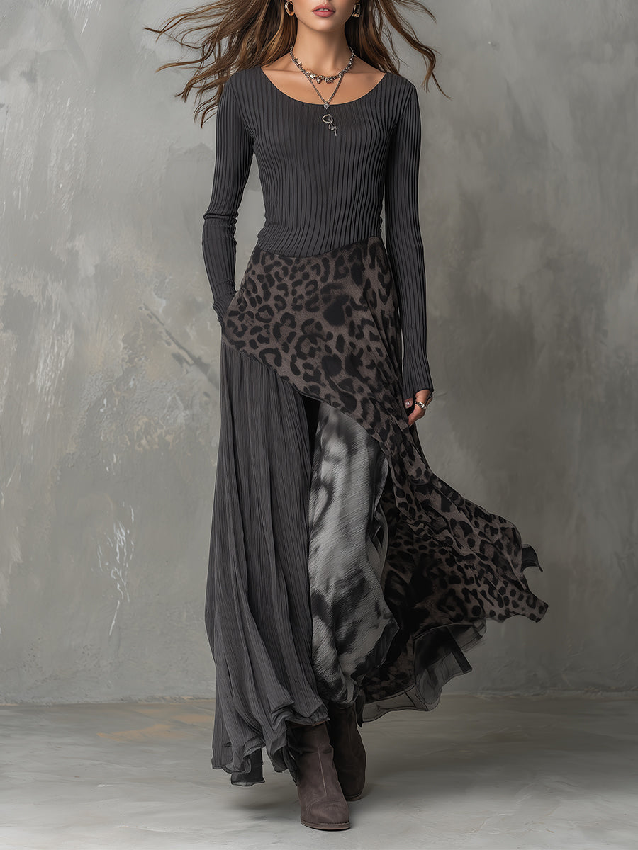 Sélène | Robe Fluide Asymétrique à Imprimé Léopard