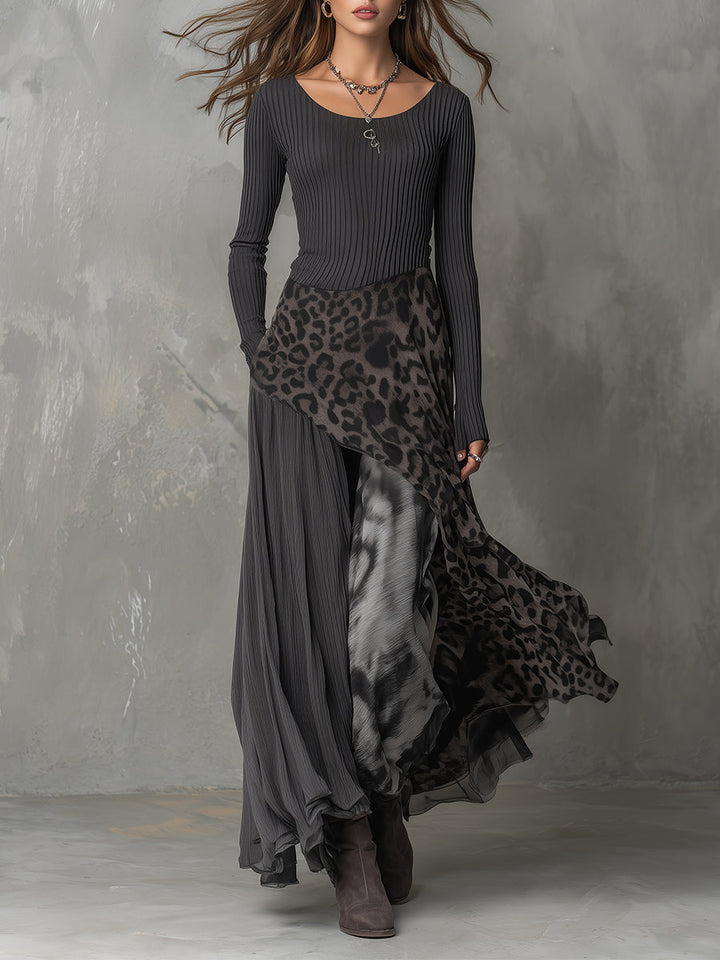 Sélène | Robe Fluide Asymétrique à Imprimé Léopard