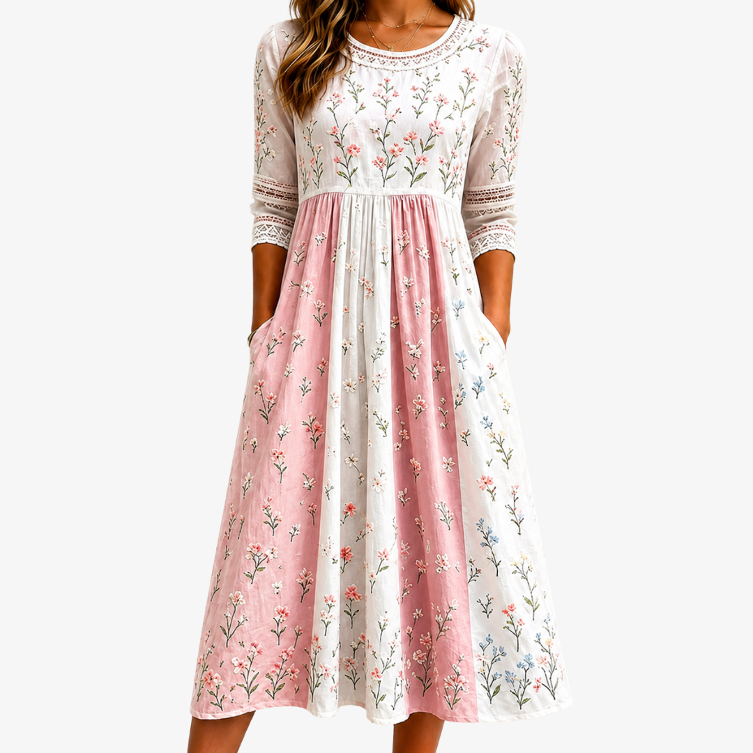 Robe Midi à Poches Patchwork Blush Meadow