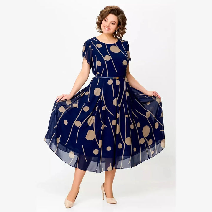 Évelyne | Robe Midi Évasée à Imprimé Graphique