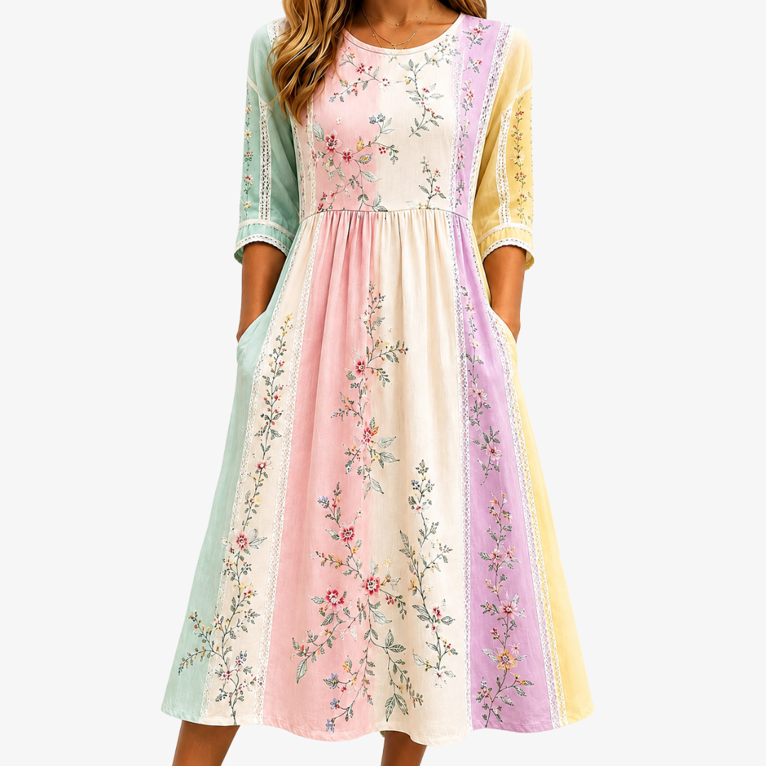 Robe Midi Panneau Poche Jardin Pastel