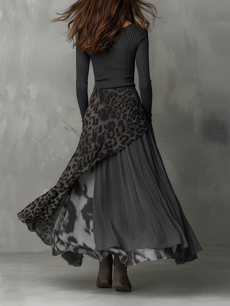 Sélène | Robe Fluide Asymétrique à Imprimé Léopard