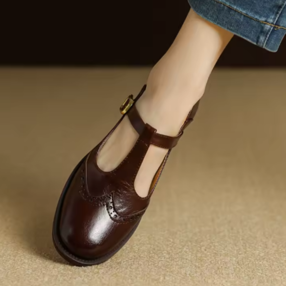 Chaussures Mary Jane en Cuir Véritable T-Bar Confort Vintage