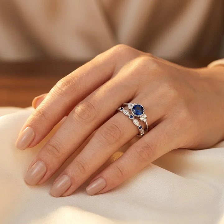 Bague Halo en Saphir Argent