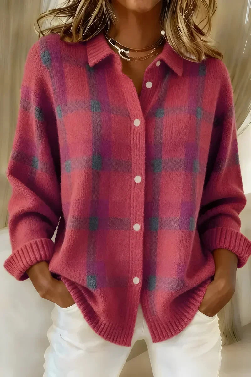 Ashley™ | Cardigan à carreaux classique avec col