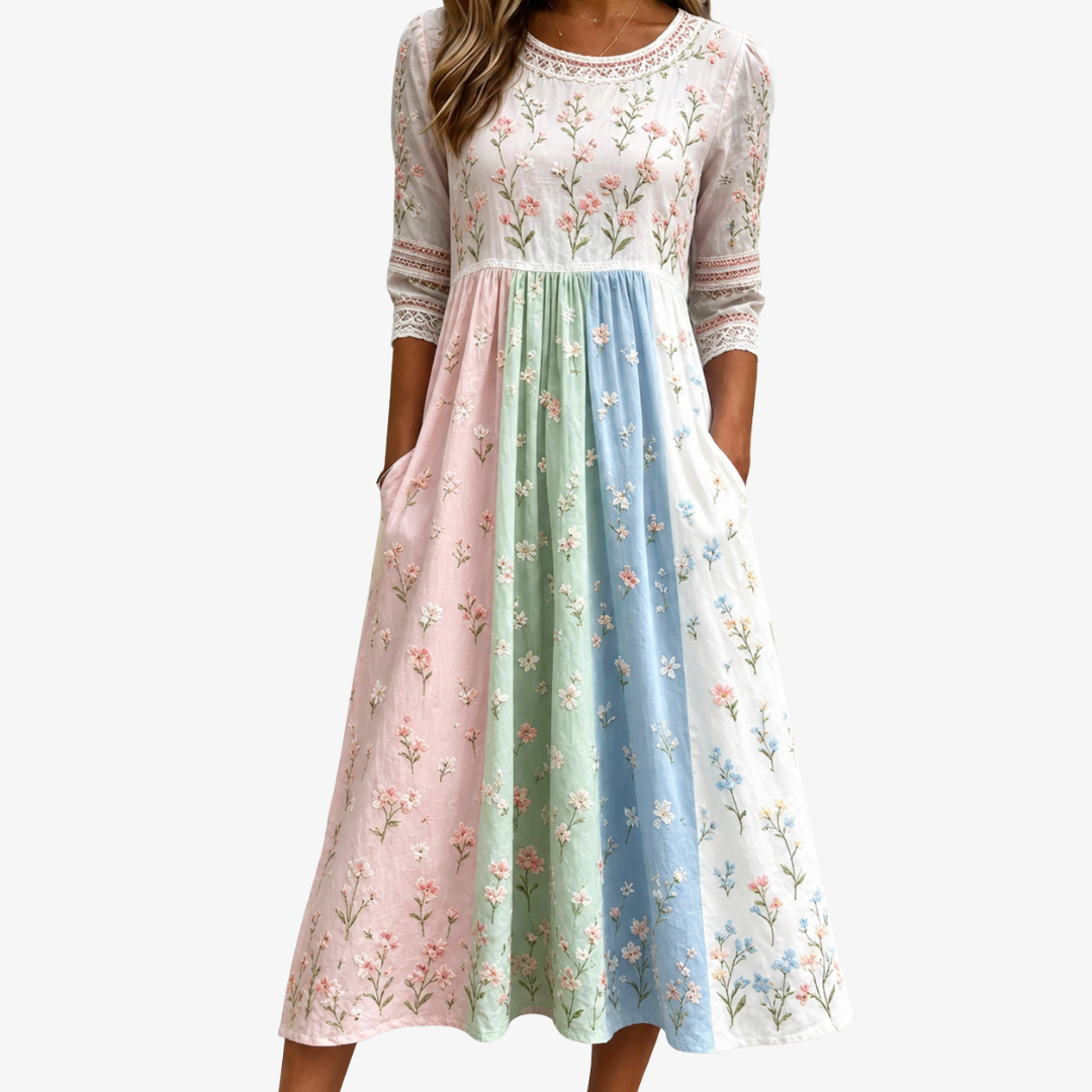 Robe Midi à Poches Florale Pastel