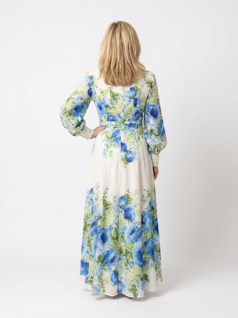 Harper | Robe Maxi à Manches Longues à Fleurs avec Boutonnage Avant
