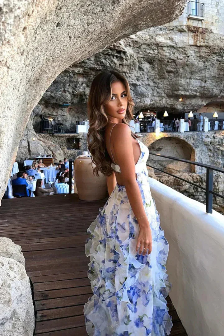 Uri™ | Robe Midi Fleurie Volante