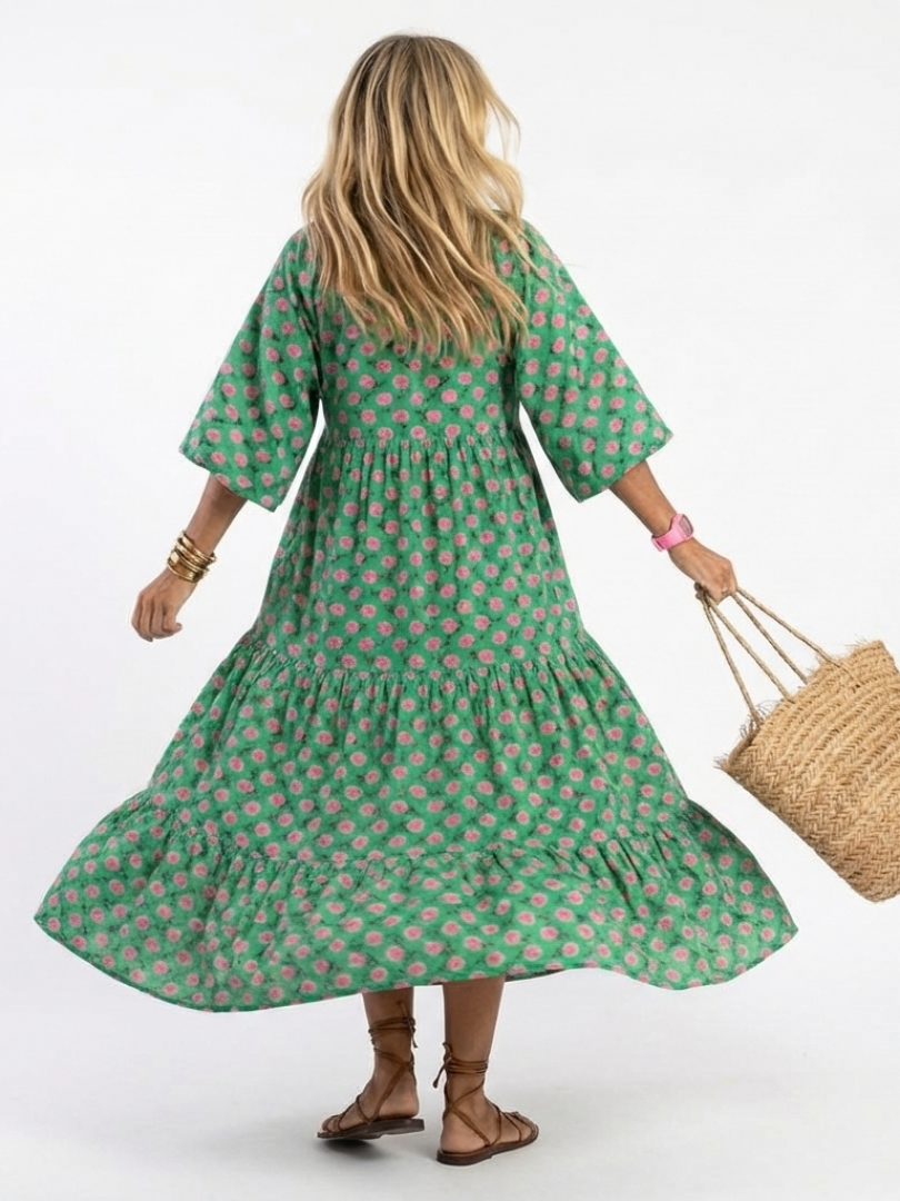 Fiora | Robe Midi à Imprimé Floral avec Décolleté en V