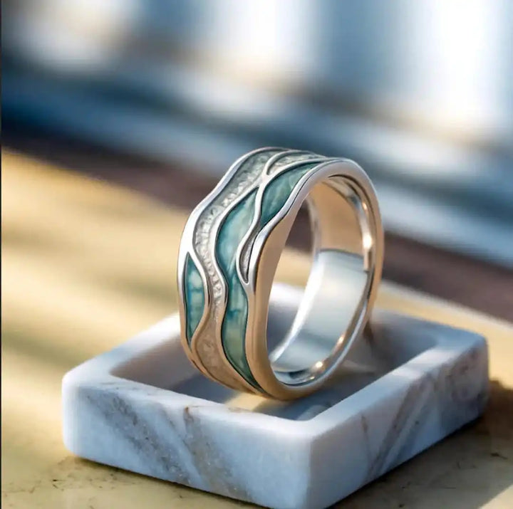 Bague Ripple en Argent de Mer Turquoise