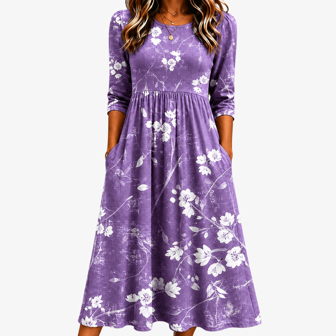 Robe Midi Confort Poche Fleurs de Lavande