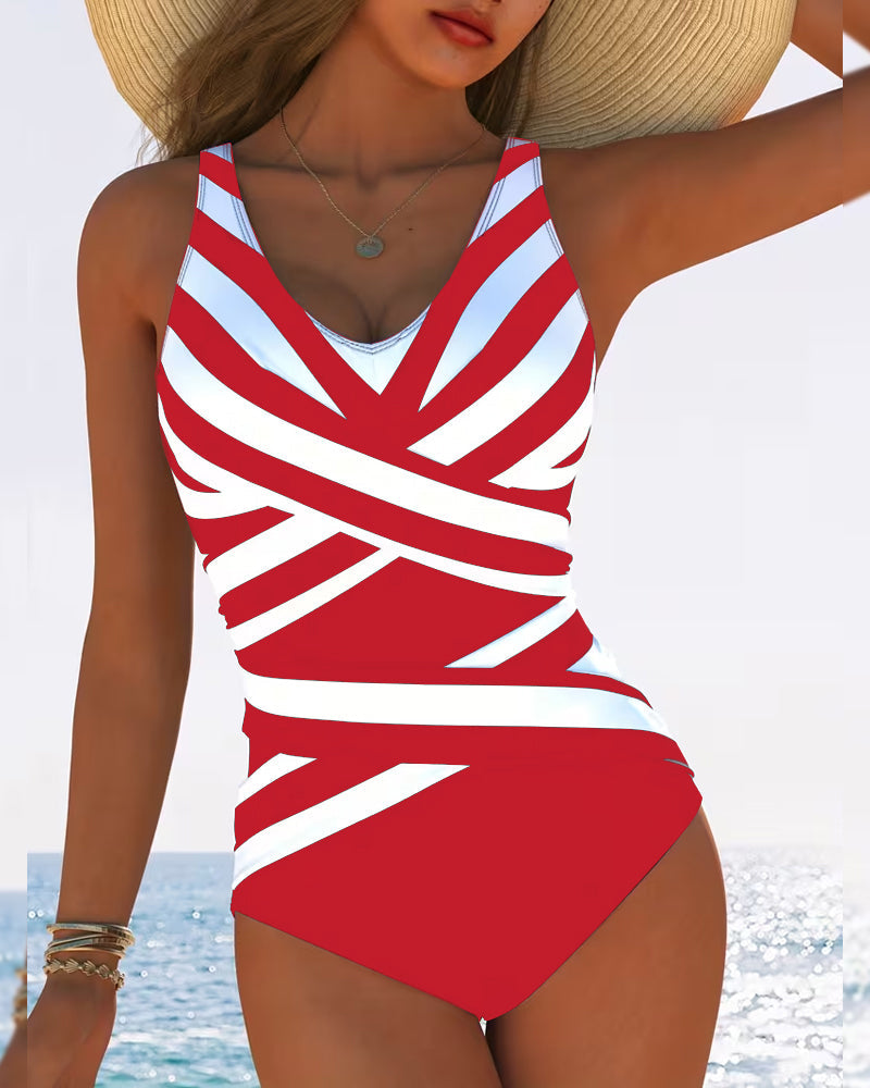 Catherine | Maillot de Bain Une Pièce à Rayures Croisées