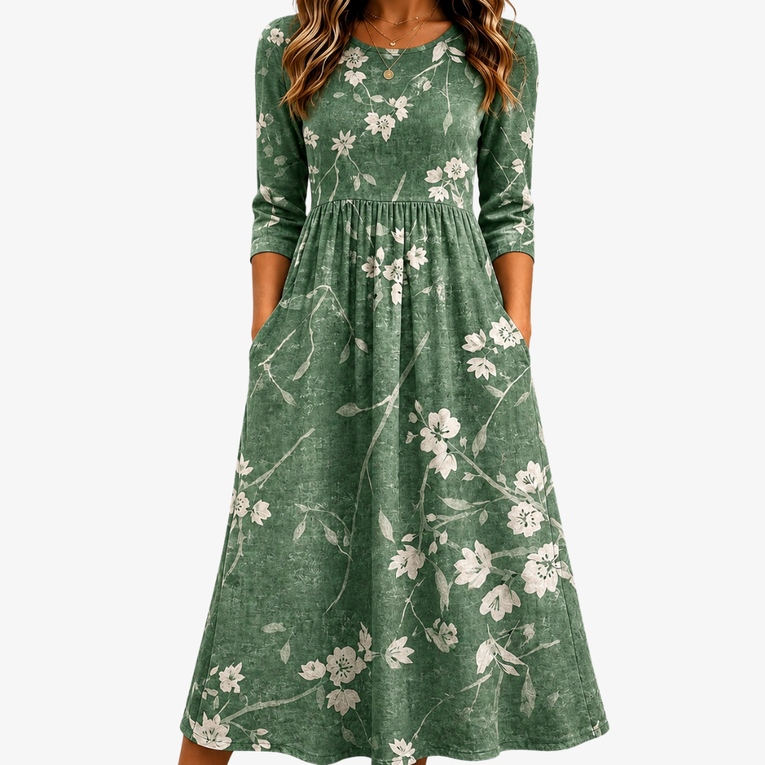 Robe Midi Relaxed Pocket Evergreen Bloom